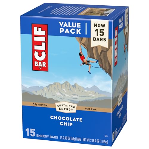 CLIF BAR - Protein Bars - Chocolate Chip - Made with Organic Oats - Energy Bars - Non-GMO - (15 Pack)