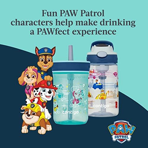 Contigo Paw Patrol Kids 14oz Plastic Water Bottles Aubrey Design with Spill-Proof Lid Silicone Straw 2-Pack Convenient for Travel/Home/School Use Dishwasher Safe