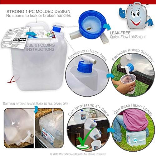 WaterStorageCube BPA Free Collapsible Water Container with Spigot, Camping Water Storage Carrier Jug for Outdoors Hiking Backpack & Survival Kit, Foldable Portable Water Canteen 1.3/2.6/5.3 Gallon