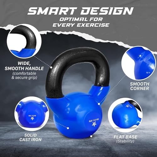 Yes4All 5-65lbs Kettlebells Vinyl Coated Cast Iron for Dumbbell Weights Exercises, Gym, Fitness, Full Body Workout Equipment Push up, Grip and Strength Training