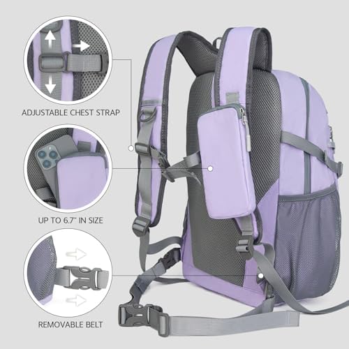 Small Hiking Backpack, 20L Lightweight Travel Backpack with Phone Pocket, Hiking Daypack for Women Men,Purple
