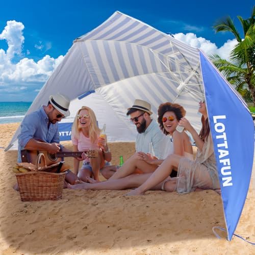 Beach Shelter Umbrella Premiere UPF 50+ Umbrella Shelter for Sun and Rain Protection for Adult (10-Foot,Blue Stripe)