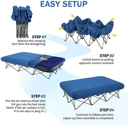 KAMPKEEPER Camping Cot,Camping Cots for Adults,Folding Camping Cot with Inflatable Air Mattress and Carry Bag,for Outdoor Travel Camp Beach Vacation (not Included The Airpump)