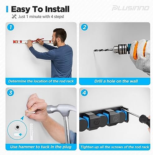 PLUSINNO Fishing Gifts for Men - V6 Vertical Fishing Rod/Pole Holders, Support Extra Large & Heavy Fishing Rod Combos, Fishing Rod Holders for Garage, Wall Mounted Fishing Rod Rack Storage