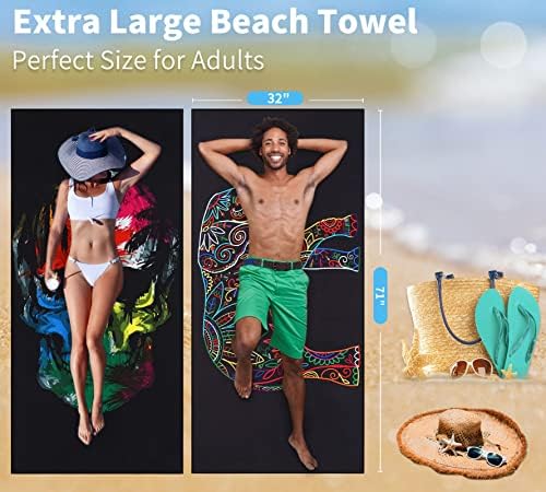 6 Pack Lightweight Thin Beach Towel Oversized 71"x32" Big Extra Large Microfiber Sand Free Towels for Adult Quick Dry Travel Camping Beach Accessories Gift Sea Turtle Tie Dye Mandala Elephant Skull