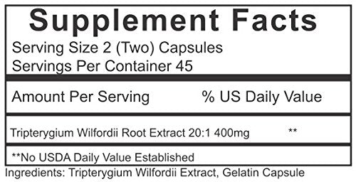 Thunder God Vine Root 20:1 Supplement – Tripterygium Wilfordii Herbal Supplement – 200mg Capsules with Lei Gong Teng Extract – Thunder God Vine Extract with Triptolide – 90 Capsules