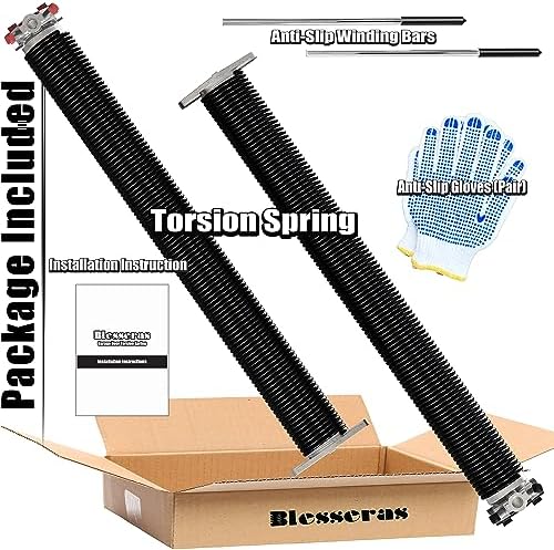 Garage Door Torsion Springs with Non-Slip Winding Bars, Oil-Free Electrophoretic Coated Coil 2-Inch Diameter Spring Set, 1 Pair, 207 X 2'' X 22''