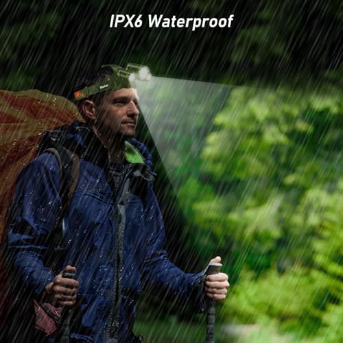 Headlamp Flashlight, Super Bright LED Rechargeable Headlight - 3 Lights 5 Modes, Zoomable, Spotlight&Floodlight Combination, IPX6 Waterproof, 20+Hrs Runtime for Running, Camping etc-Green