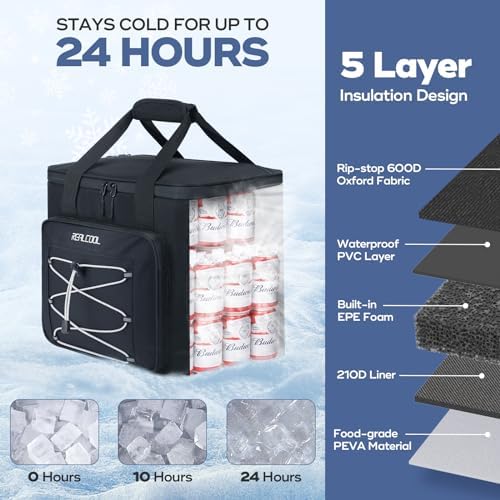 Soft Cooler Bag 35/45Can, Collapsible Cooler Insulated Leak Proof, Large Lunch Box for Men Women, Soft-Sided Cooler for Picnic, Grocery, Beach, Camping, Travel
