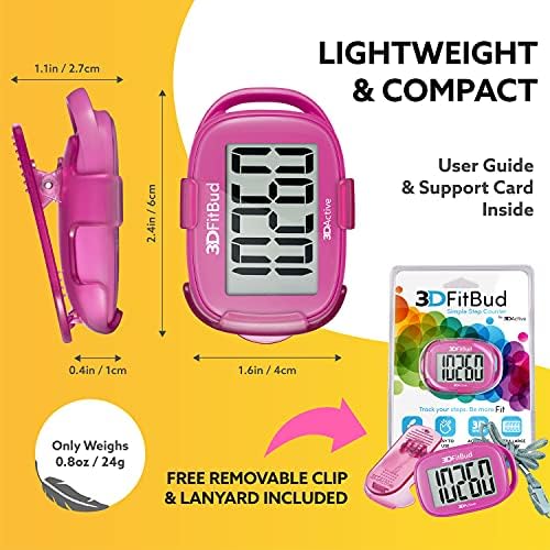 3DFitBud Simple Step Counter Walking 3D Pedometer from 3DActive with Clip & Lanyard - A420S