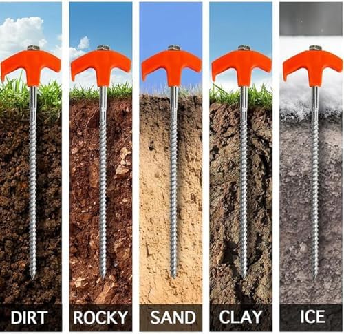 8" Screw in Tent Stakes 16PCS - Ground Anchors Screw in, Screw in Tent Stakes Heavy Duty, Galvanized - Tent Accessories, Metal Threaded Tent Spikes with Hex Head Driver and Storage Bags