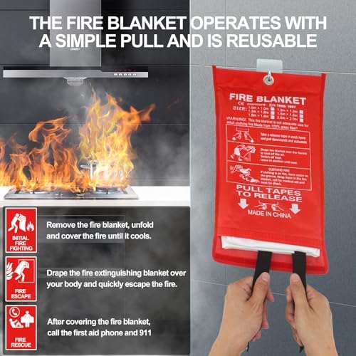 Home Emergency Fire Blankets 59“ x 59” Fiberglass Fire Blankets Essential Emergency Fire Blankets for Home and Kitchen 2 Packs