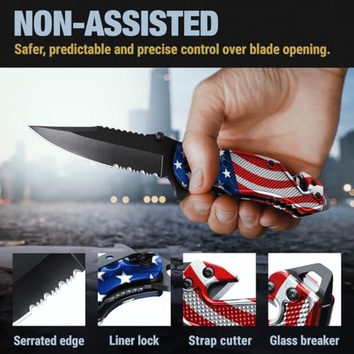 Legal Pocket Knife with American Flag - Folding Sharp Blade - Small Patriotic Knives fo EDC - United States Gifts - Best for Men Boys Teenagers - Nice Tool US - Gift Idea fo Men & Women 6680 F