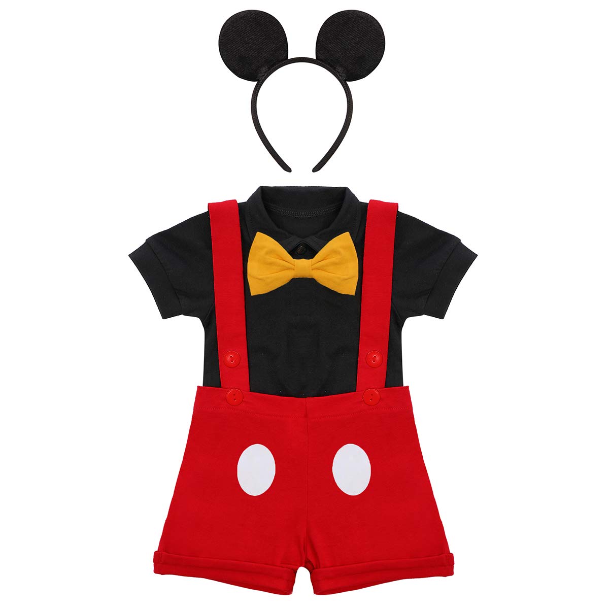 IMEKIS Newborn Baby Boy Gentleman Bowtie Tuxedo Jumpsuit Overall Romper Mouse 1st Birthday Outfit First Christmas Clothing Bow Ties Headband 1st Easter Day Clothing Summer Clothes 18-24 Months