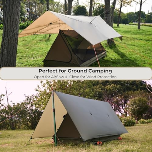 onewind 12×10 ft Hammock Tarp, Ultralight Tarp Silnylon Hammock Rain Fly Lightweight Waterproof Camping Tent Tarp with Doors, Easy to Setup with Stuff Sack, Tent Stakes, OD Green