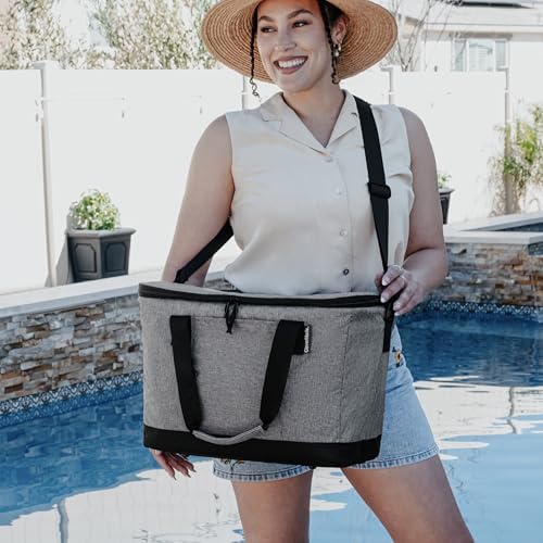 CleverMade Collapsible Cooler Bag 50 Can Beach & Travel Car Cooler, Folding Soft Cooler, Shoulder Strap, Bottle Opener Great Car Coolers for Travel, Cleans Easy, Leak Proof - Gray/Black Gray/Midnight