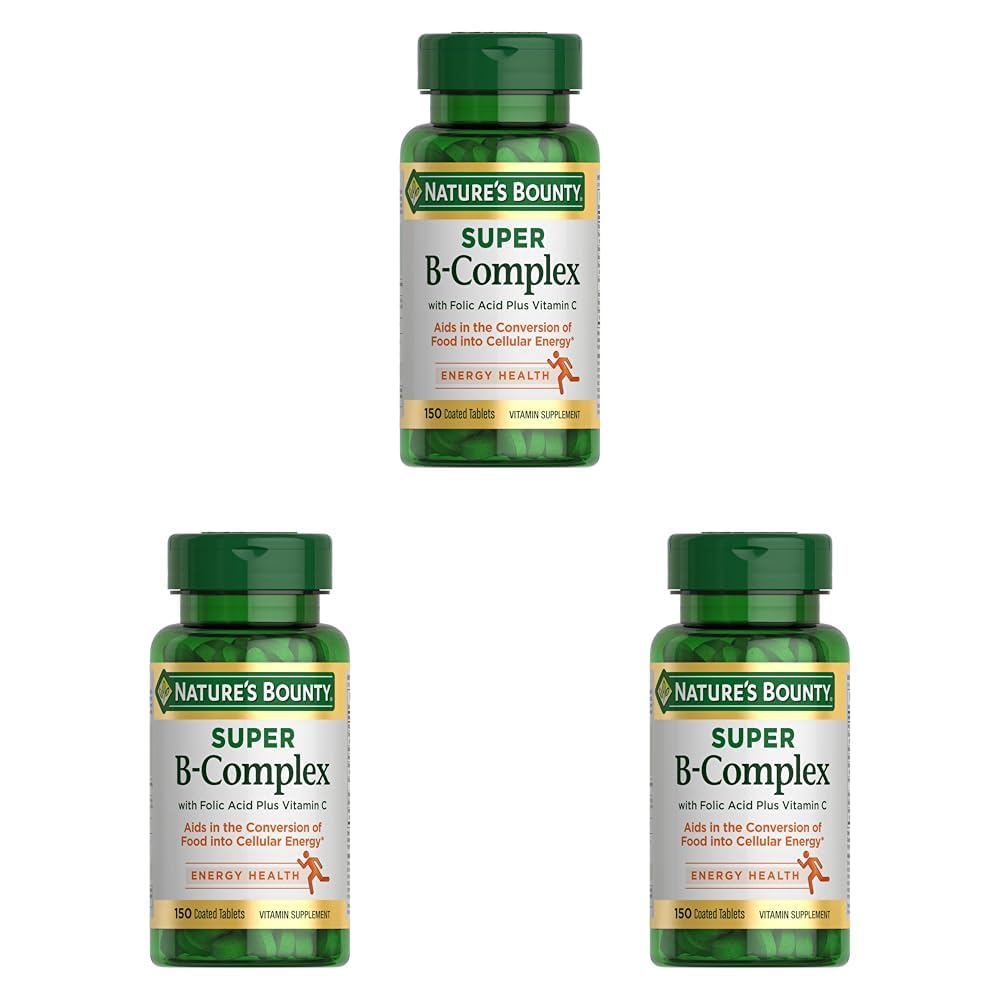 Nature's Bounty Super B Complex Vitamins with Vitamin C & Folic Acid,Vitamins for Immune & Cellular Energy Support,150 Tablets,(Pack of 3)