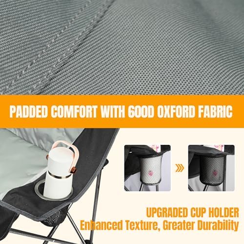 Oversized Double Camping Chair for Adults, Fully Padded Folding Camping Chairs Loveseat, Big Heavy Duty Outdoor Patio Lawn Chair with Arm Cup Holder