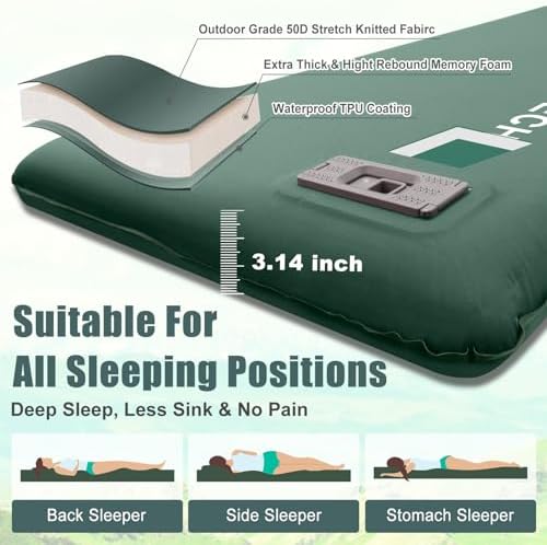 Self Inflating Sleeping Pad with Electric Pump, 3.14" Ultra-Thick Memory Foam Sleeping Mats for Camping,Easy Inflate&Deflate,9.5 R-Value Insulated Camping Mattress Pad with Pillow for Car Travel Tent