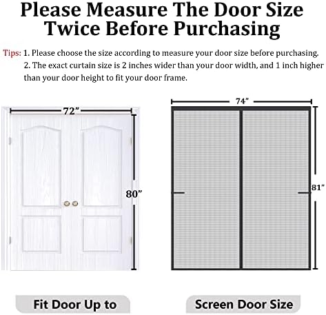Magnetic Screen Door Upgraded-Model Full Strip Magnets 74x81 Inch,Fiberglass Heavy Duty Mesh Sliding Screen Door,Full Frame Seal Retractable French Door Screen Magnetic Closure for Patio Sliding Door