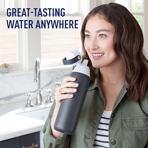 Brita Stainless Steel Premium Filtering Water Bottle, BPA-Free, Reusable, Insulated, Replaces 300 Plastic Water Bottles, Filter Lasts 2 Months or 40 Gallons, Includes 1 Filter, Carbon - 20 oz.