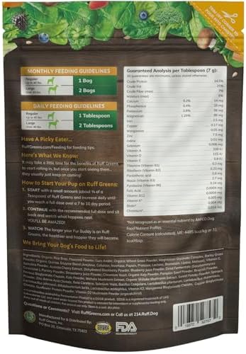 Ruff Greens - Dog Food Topper, Hip & Joint Supplement for Dogs - Probiotics Digestive Enzymes Powder for Mobility Support, Essential Vitamins & Minerals, 6.9 Ounce