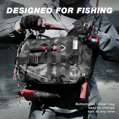 Ghosthorn Fishing Backpack with Rod Holder - Tackle Sling Bag - Fly Fishing Gifts for Men and Women