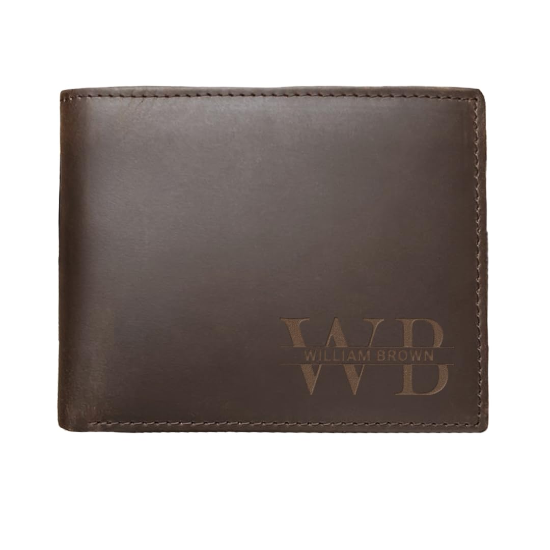 Custom Wallets for Men, Leather Wallets with Engraved Name, Personalized Gifts for Dad, Husband, Son, Boyfriend, Grandpa, Fathers Day Gift, Christmas Gifts, Valentines Day Gifts