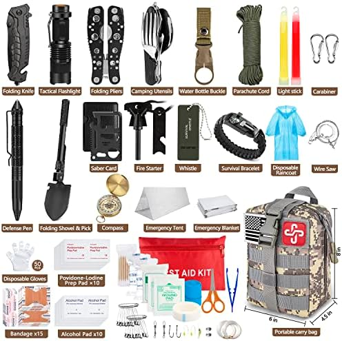 238Pcs Emergency Survival Kit and First Aid Kit, Professional Survival Gear Tool with Tactical Molle Pouch and Emergency Tent for Earthquake, Outdoor Adventure, Camping, Hiking, Hunting