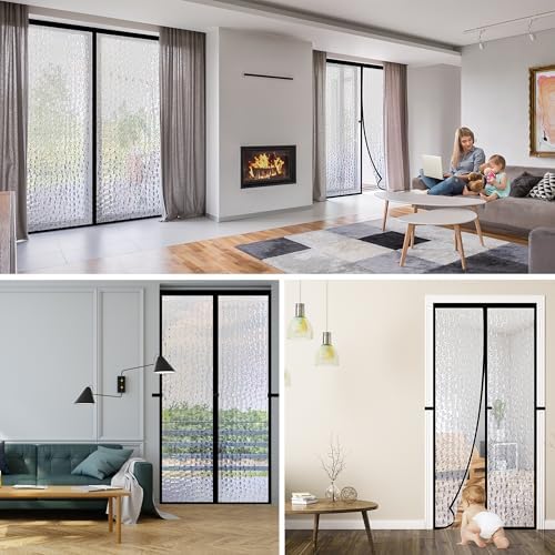 RELIANCER Magnetic Thermal Insulated Door Curtain,Waterproof EVA Door Cover,Fit Doors Size Up to 32"x80",Temperature Protection Insulated Doorway Curtain Partition,Patio Self-Closing Doors Net Screen