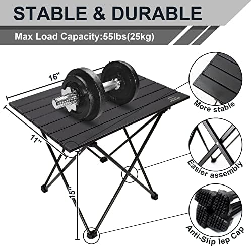 Camping Table Folding Portable Camp Side Table Aluminum Lightweight Carry Bag Beach Outdoor Hiking Picnics BBQ Cooking Dining Kitchen