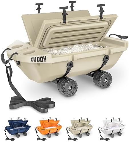 CUDDY Crawler Cooler with Wheels – 40 QT Amphibious Floating Cooler and Dry Storage Vessel - Orange, Navy, Tan, or White
