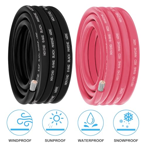 6 Gauge Marine Wire 6 AWG Marine Grade Wire Include 6 AWG 10FT Red & 10FT Black,6 Gauge Tinned Copper Boat Cable for Automotive Electrical Battery Speakers Solar Outdoor RV Camper Trailer