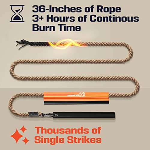 Fire Starter Survival Tool - All-in-One Flint and Steel Fire Starter Kit - Ferro Rod Fire Starter with 36" Waterproof Tinder Wick Rope and Steel Fire Striker - Patented Firestarter | Prepared4X