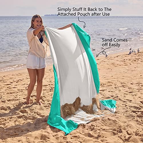 WEKAPO Beach Blanket Sandproof Waterproof, Extra Large Beach Mat, Oversized & Compact Sand Free Mat Quick Drying, Lightweight & Durable with 6 Stakes & 4 Corner Pockets