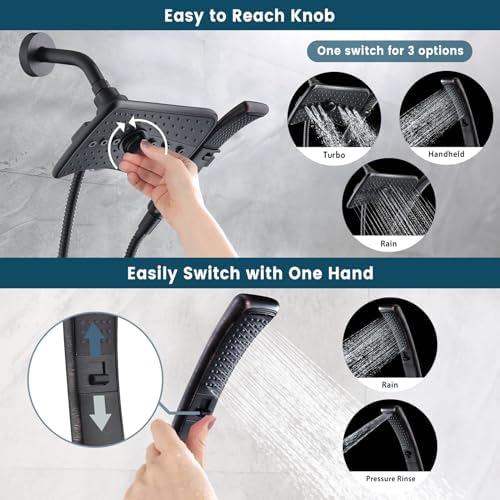 BRIGHT SHOWERS Four Spray Settings Shower Head Set Oil Rubbed Bronze and Black Finishing with 60" Long Stainless Steel Shower Hose