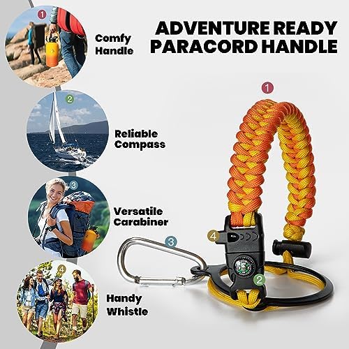 One Gallon Water Bottle Insulated, Triple Walled Vacuum Stainless Steel (Cold for 48 Hrs), Leak Proof & Non-BPA, Large Water Flask Jug with Paracord Handle & Straw Spout Lids