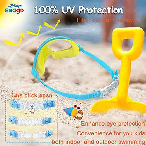 Seago Swim Goggles 2 Pack Anti-Fog Anti-UV Wide View Swimming Goggles for Kids 3-15
