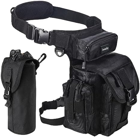 Jueachy Drop Leg Bag for Men Tactical Metal Detecting Thigh Pack with Water Bottle Pouch