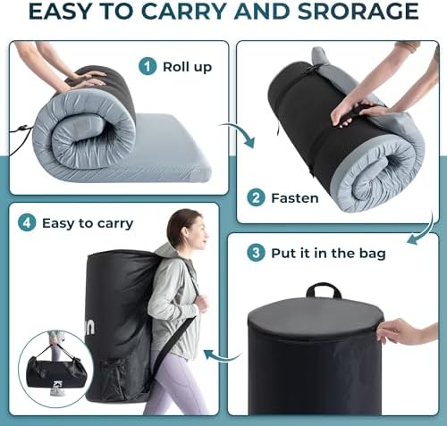 Kingfun Memory Foam Camping Sleeping Pad, CertiPUR-US Camping Mattress Waterproof Roll Up Mattress Guest Bed, Thick Floor Sleeping Mat for Car Truck Tent for Adults with Travel Bag