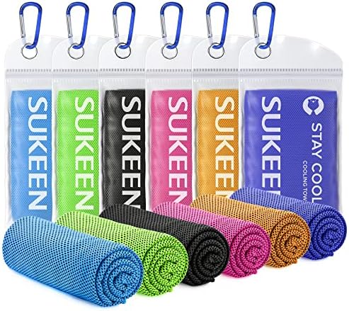 Sukeen Cooling Towels 6 Pack (40"x 12"), Neck and Face, Cool Sweat and Lightweight Breathable Towels for Hot Weather, Yoga, Sports, Workout, Running, Gym, Camping, Fitness