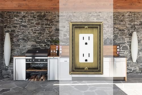 Henne Bery Sunken Pearls Heavy Duty Decorative Wall Plate Switch Plate Outlet Cover (Single Decorator, 3 Pack, Antique Brass)