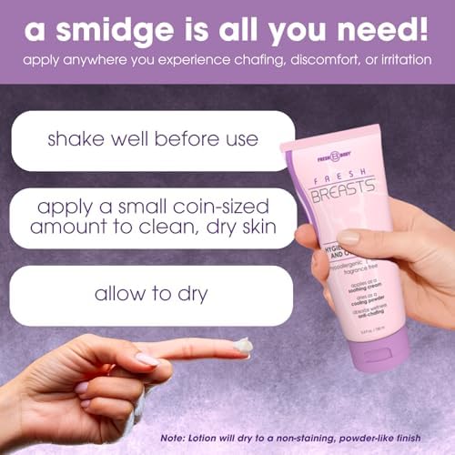 Fresh BREASTS Anti-Chafing Deodorant Cream to Powder for Under Boobs, Inner Thighs - Lotion Made without Talc, Aluminum, Parabens or Added Fragrance - 3.4 Fl Oz (2 Pack)