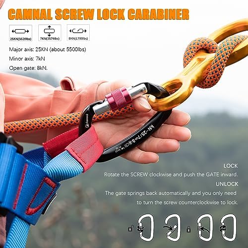 Heavy Duty Carabiner UIAA Certified Locking Carabiner 25KN (About 5620 lbs) Screw Lock Carabiner D Shape Carabiner Clip for Rock Climbing, Mountaineer, Aerial Work