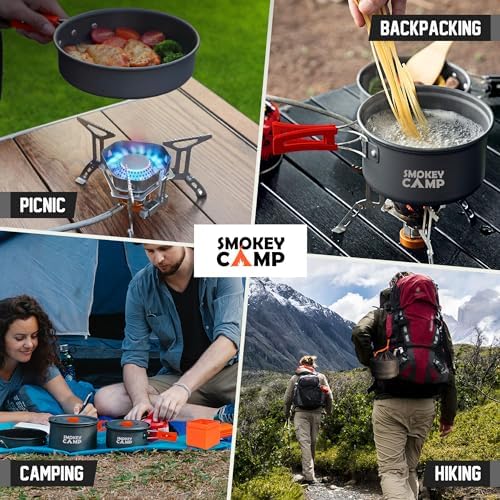 Camping Cookware Mess Kit Set with Stove - Backpacking Camping Pots and Pans Set, All in One Non-Stick Camping Cooking Set, Portable Stove, Hiking, Picnic, Outdoor & Camping Cookware Set