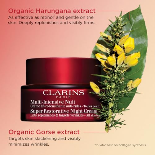 Clarins Super Restorative Night Cream | Anti-Aging Moisturizer For Mature Skin Weakened By Hormonal Changes | Illuminates & Densifies Skin | Lifts & Tones | Targets Spots & Wrinkles | 1.7 Ounces