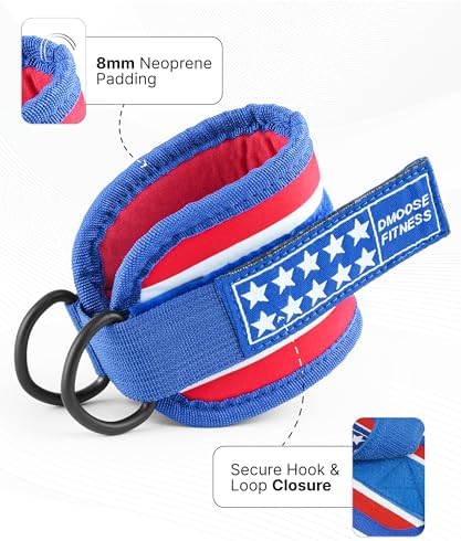 DMoose Fitness Ankle Straps for Cable Machines - One Size Fit with Premium Padding, Glute Kickback Ankle Strap for Women & Men, Cable Attachments for Gym, Booty Workouts, Leg Extension & Hip Abductors