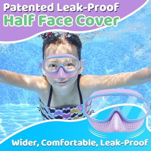 Vvinca Swim Goggles with Nose Cover, 2 Pack Wide View Diving Mask Anti-Fog UV No Leak Toddlers Swimming Goggles for Kids 3-15
