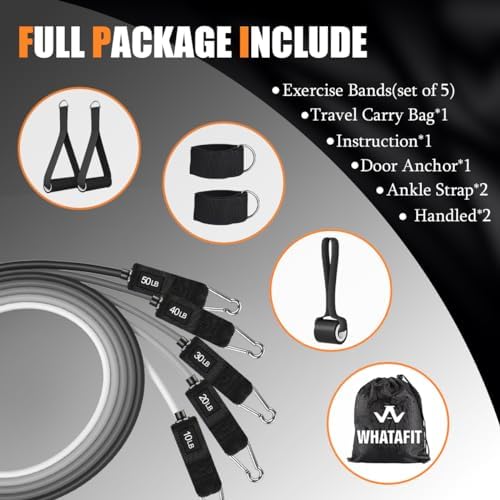 WHATAFIT Resistance Bands, Exercise Bands,Resistance Bands for Working Out, Work Out Bands with Handles for Men and Women Fitness, Strength Training Home Gym Equipment