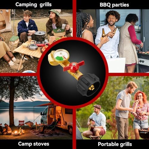 Propane Refill Adapter for 1 Lb. Tanks, 2025 Upgraded Propane Refill Elbow Adapter with Tank Gauge and Valve Control, Propane Adapter 20lb to 1lb Converter fits QCC1 /POL-Type 1 Propane Tank